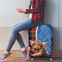 Scottish Tartan Luggage Cover Highland Cow Playing Bagpipes