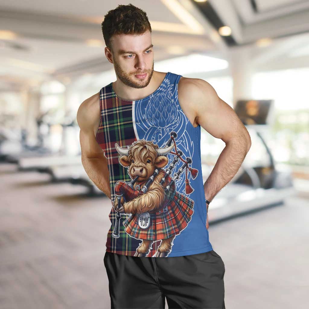 Scottish Tartan Men Tank Top Highland Cow Playing Bagpipes
