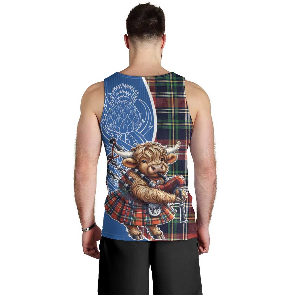 Scottish Tartan Men Tank Top Highland Cow Playing Bagpipes