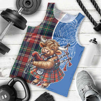 Scottish Tartan Men Tank Top Highland Cow Playing Bagpipes
