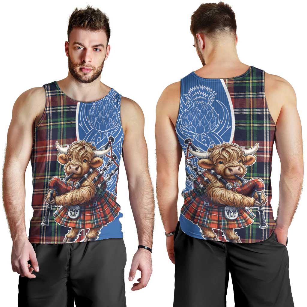 Scottish Tartan Men Tank Top Highland Cow Playing Bagpipes