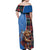 Scottish Tartan Off Shoulder Maxi Dress Highland Cow Playing Bagpipes