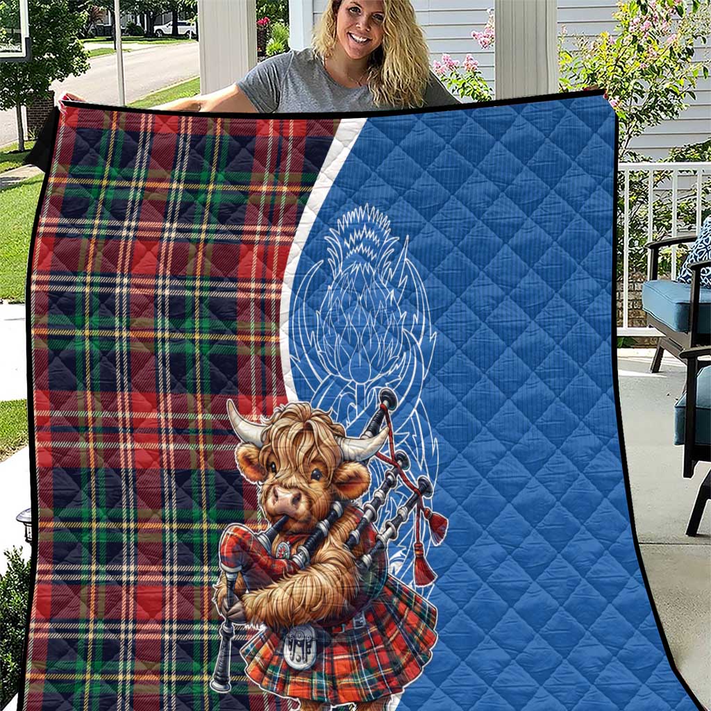 Scottish Tartan Quilt Highland Cow Playing Bagpipes
