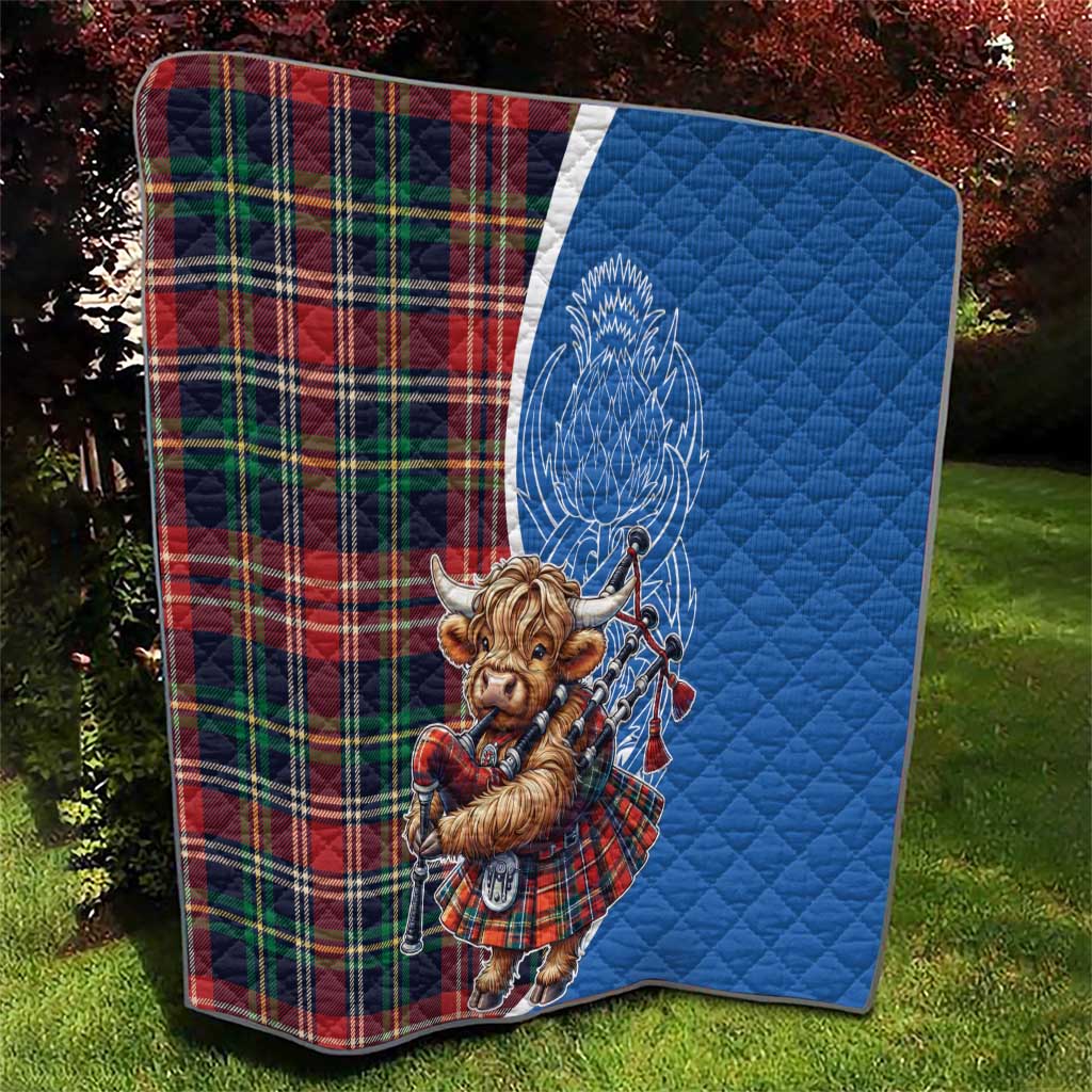 Scottish Tartan Quilt Highland Cow Playing Bagpipes