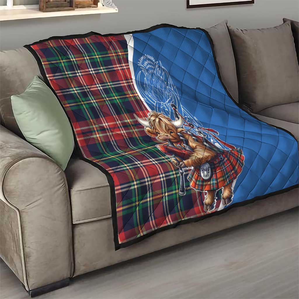 Scottish Tartan Quilt Highland Cow Playing Bagpipes