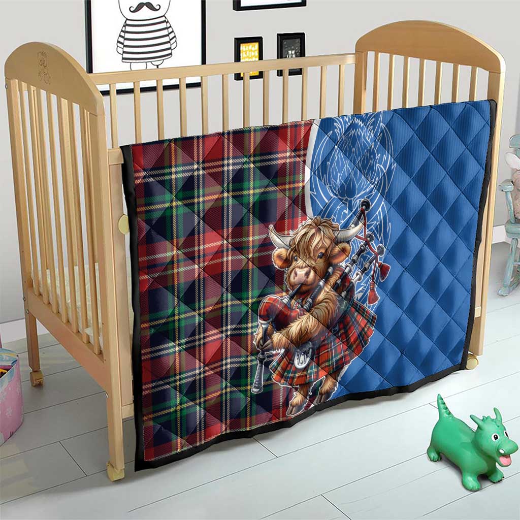 Scottish Tartan Quilt Highland Cow Playing Bagpipes