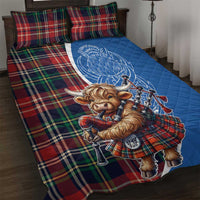 Scottish Tartan Quilt Bed Set Highland Cow Playing Bagpipes