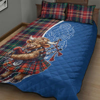 Scottish Tartan Quilt Bed Set Highland Cow Playing Bagpipes