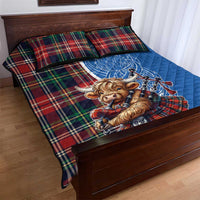 Scottish Tartan Quilt Bed Set Highland Cow Playing Bagpipes