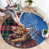 Scottish Tartan Round Carpet Highland Cow Playing Bagpipes