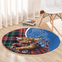 Scottish Tartan Round Carpet Highland Cow Playing Bagpipes