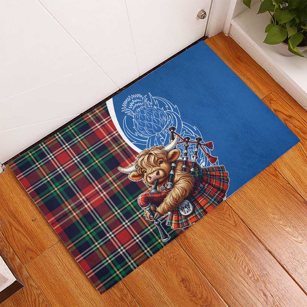 Scottish Tartan Rubber Doormat Highland Cow Playing Bagpipes