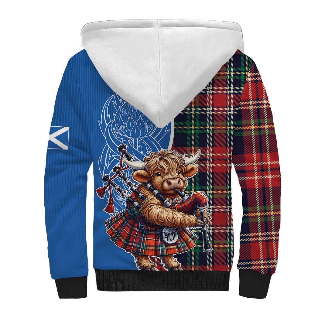 Scottish Tartan Sherpa Hoodie Highland Cow Playing Bagpipes