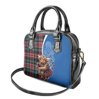 Scottish Tartan Shoulder Handbag Highland Cow Playing Bagpipes