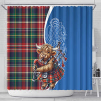 Scottish Tartan Shower Curtain Highland Cow Playing Bagpipes