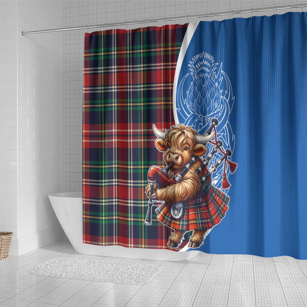 Scottish Tartan Shower Curtain Highland Cow Playing Bagpipes