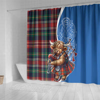 Scottish Tartan Shower Curtain Highland Cow Playing Bagpipes