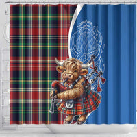 Scottish Tartan Shower Curtain Highland Cow Playing Bagpipes