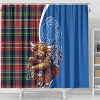 Scottish Tartan Shower Curtain Highland Cow Playing Bagpipes