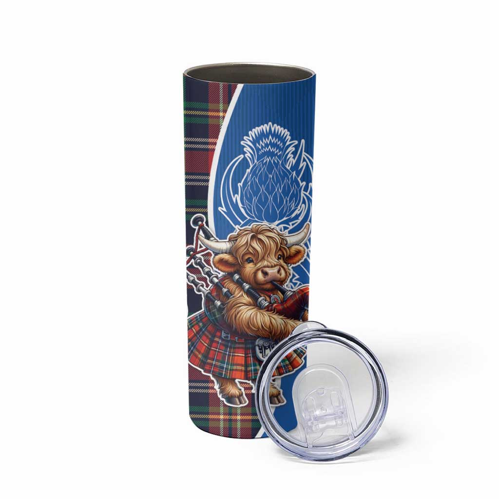 Scottish Tartan Skinny Tumbler Highland Cow Playing Bagpipes