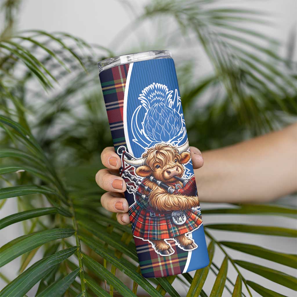 Scottish Tartan Skinny Tumbler Highland Cow Playing Bagpipes
