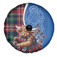Scottish Tartan Spare Tire Cover Highland Cow Playing Bagpipes