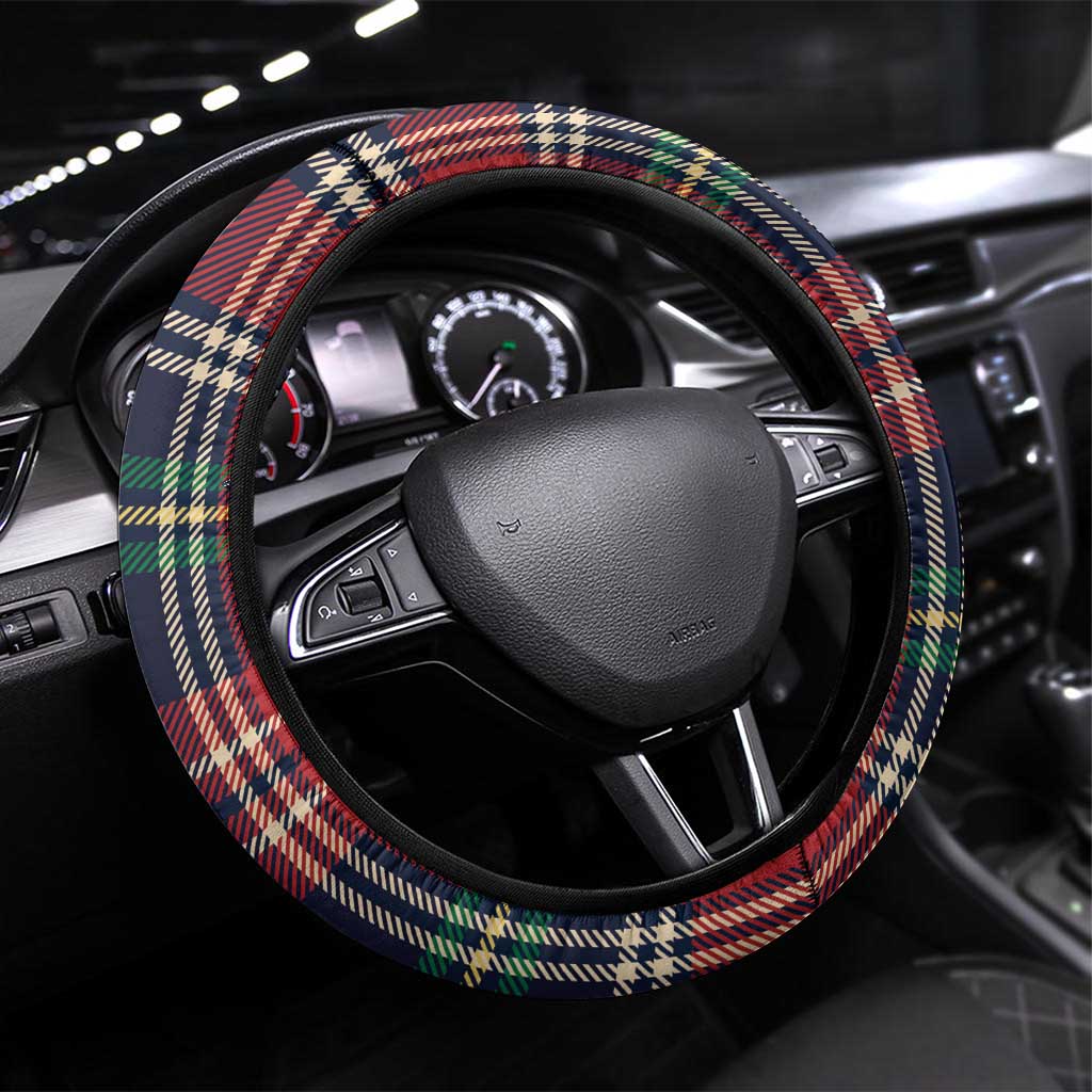 Scottish Tartan Steering Wheel Cover Highland Cow Playing Bagpipes