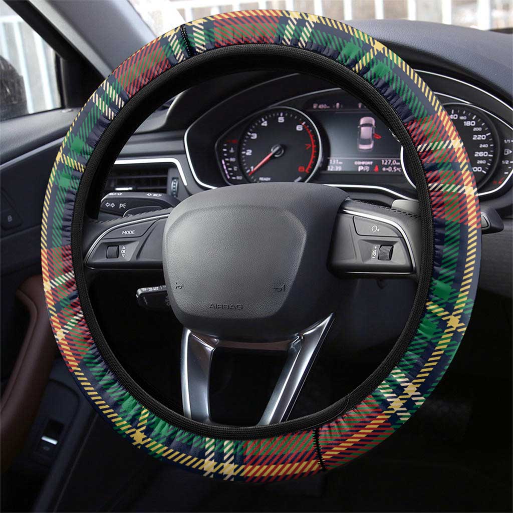 Scottish Tartan Steering Wheel Cover Highland Cow Playing Bagpipes
