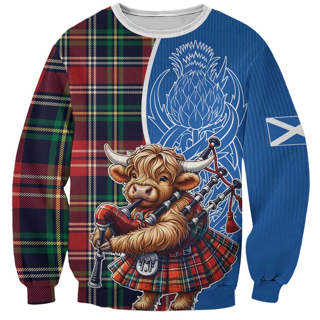 Scottish Tartan Sweatshirt Highland Cow Playing Bagpipes