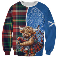 Scottish Tartan Sweatshirt Highland Cow Playing Bagpipes
