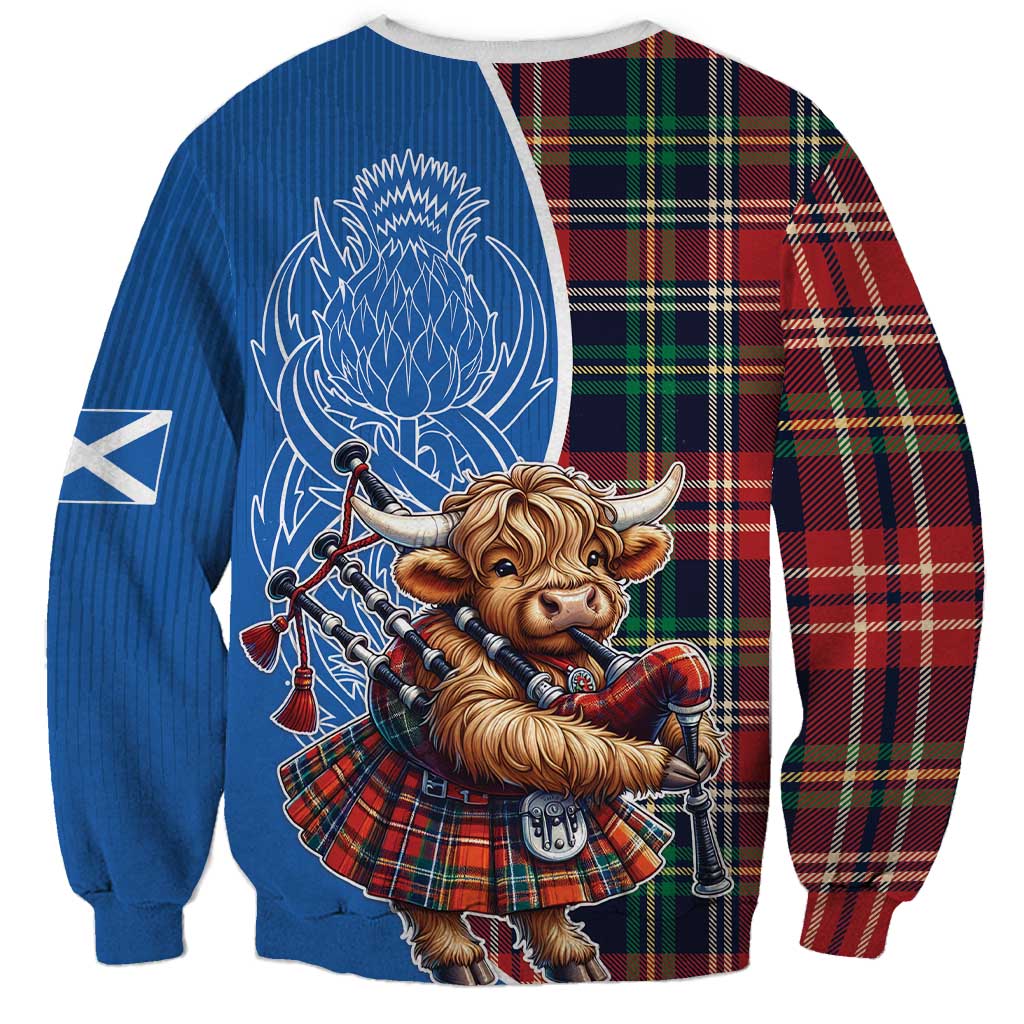 Scottish Tartan Sweatshirt Highland Cow Playing Bagpipes