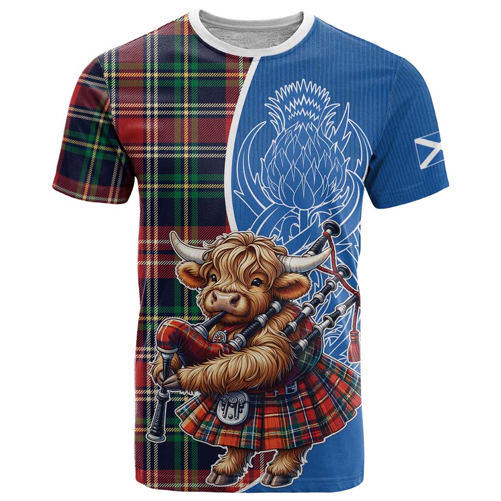 Scottish Tartan T Shirt Highland Cow Playing Bagpipes