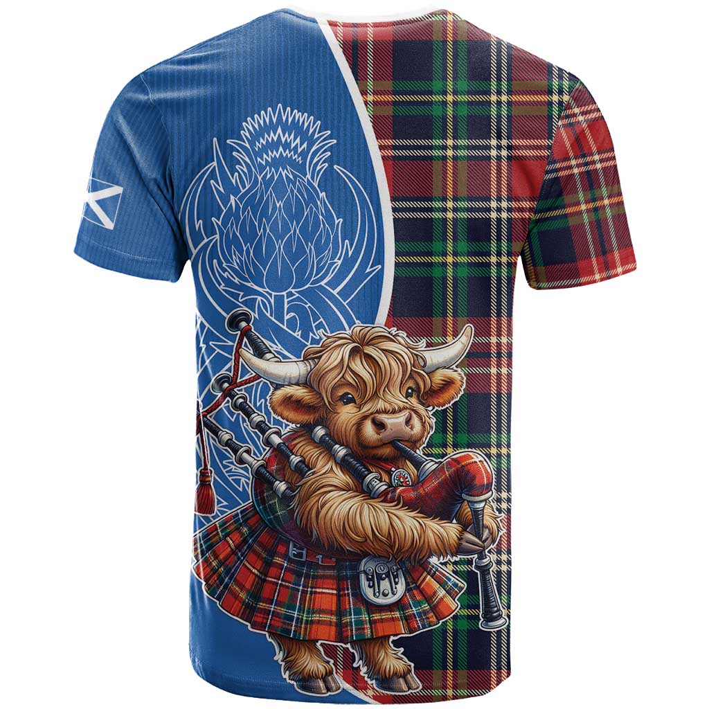 Scottish Tartan T Shirt Highland Cow Playing Bagpipes