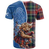 Scottish Tartan T Shirt Highland Cow Playing Bagpipes
