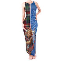 Scottish Tartan Tank Maxi Dress Highland Cow Playing Bagpipes