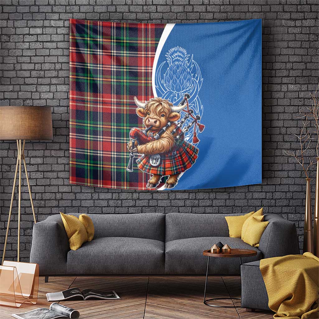 Scottish Tartan Tapestry Highland Cow Playing Bagpipes