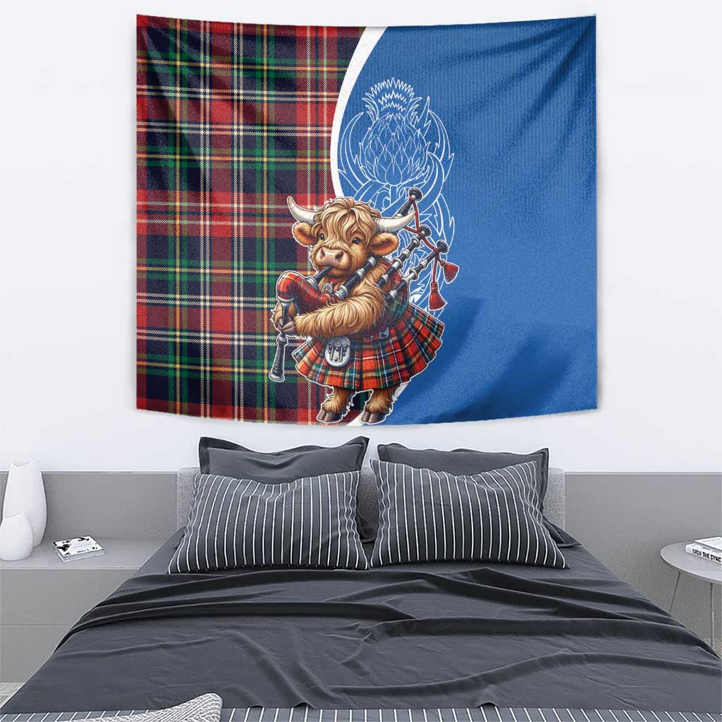 Scottish Tartan Tapestry Highland Cow Playing Bagpipes