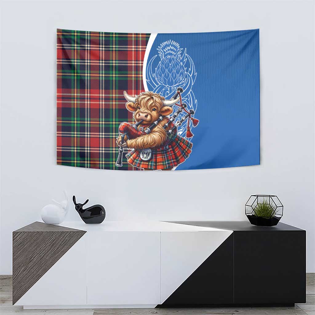 Scottish Tartan Tapestry Highland Cow Playing Bagpipes