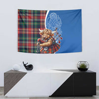 Scottish Tartan Tapestry Highland Cow Playing Bagpipes