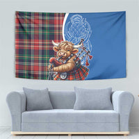 Scottish Tartan Tapestry Highland Cow Playing Bagpipes