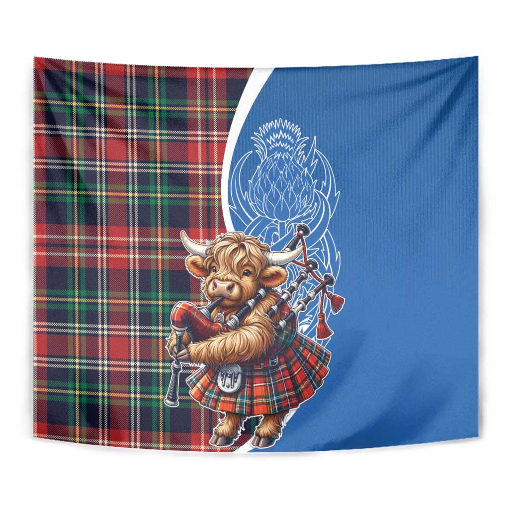 Scottish Tartan Tapestry Highland Cow Playing Bagpipes