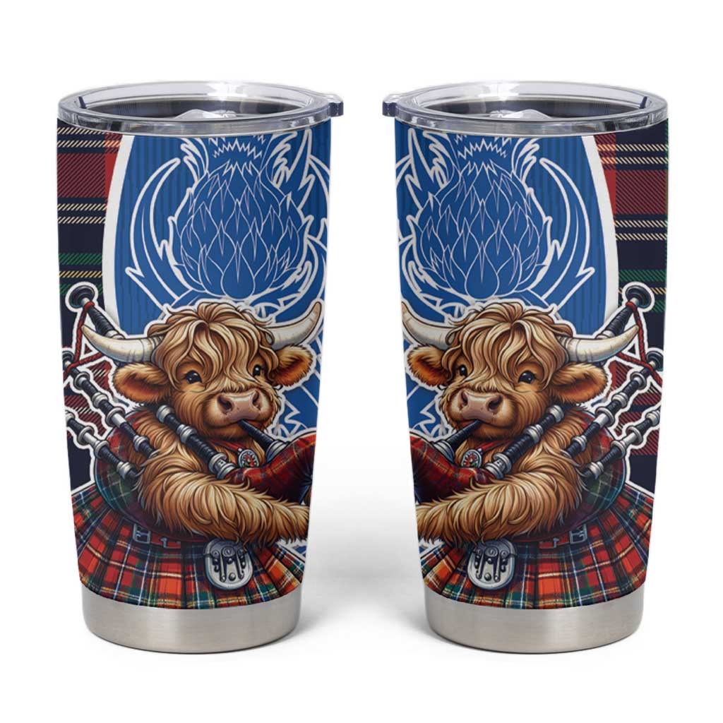 Scottish Tartan Tumbler Cup Highland Cow Playing Bagpipes