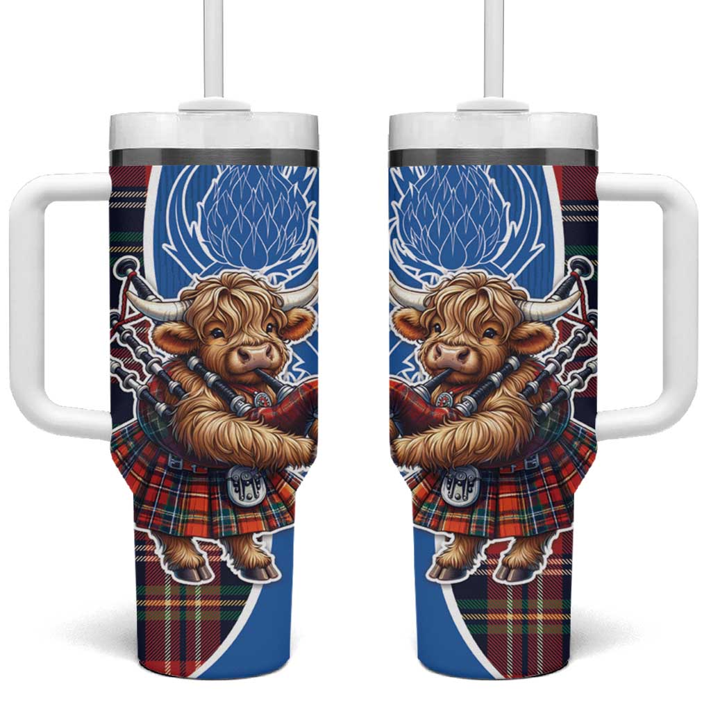 Scottish Tartan Tumbler With Handle Highland Cow Playing Bagpipes
