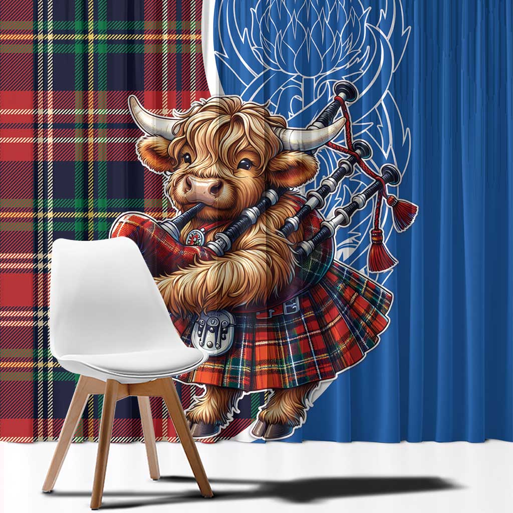 Scottish Tartan Window Curtain Highland Cow Playing Bagpipes