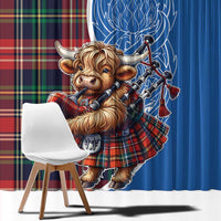 Scottish Tartan Window Curtain Highland Cow Playing Bagpipes