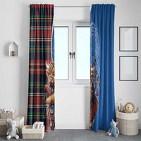 Scottish Tartan Window Curtain Highland Cow Playing Bagpipes
