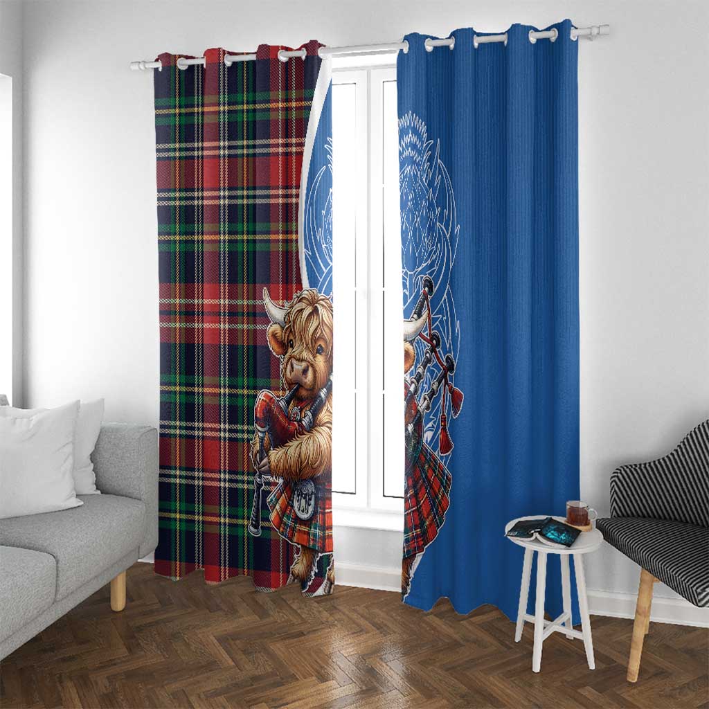 Scottish Tartan Window Curtain Highland Cow Playing Bagpipes