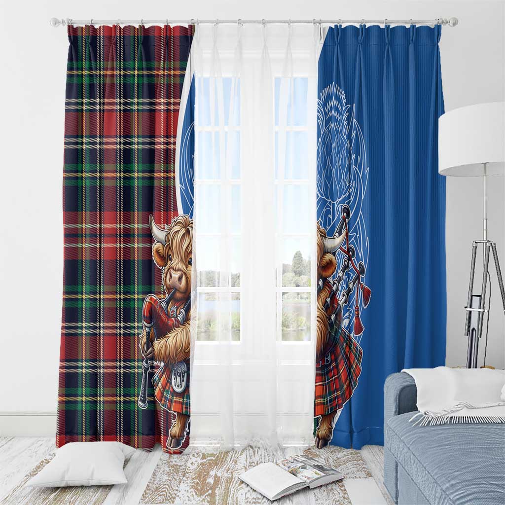 Scottish Tartan Window Curtain Highland Cow Playing Bagpipes