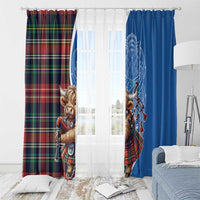 Scottish Tartan Window Curtain Highland Cow Playing Bagpipes