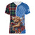 Scottish Tartan Women V-Neck T-Shirt Highland Cow Playing Bagpipes